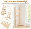 A collage of images showing a wooden folding shelf in various states of use and assembly, with text highlighting its space-saving design. Anteprima dell’immagine prodotto