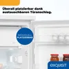 Interior view of an open refrigerator, showing shelves, jars, and an egg carton. Produktbild-Vorschau