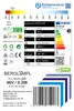 An energy efficiency label for a light bulb, along with other product information and symbols. Produktbild-Vorschau