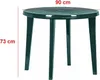 A green round garden table with dimensions indicated. Anteprima dell’immagine prodotto