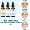A collage of product bottles and before/after images of a woman's face showing skin improvements. Produktbild-Vorschau