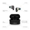 Diagram showing features of Lamax Duals1 earbuds and their charging case. Produktbild-Vorschau