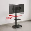 A black TV stand with a TV mounted on it, shown in a room with a white wall and gray floor. Anteprima dell’immagine prodotto