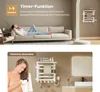 A split image showing a woman relaxing on a couch in the top panel and a bathroom scene with a towel warmer in the bottom panel. Anteprima dell’immagine prodotto