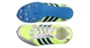 A pair of green running shoes with blue stripes and silver accents, shown from top and bottom views. Náhľad obrázku produktu