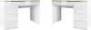 Two white high-gloss desks with gold trim are shown side-by-side against a white background. Produktbild-Vorschau