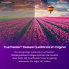 A split image showing a comparison between standard video and video enhanced with TrueTheater technology, featuring a field of tulips and a hot air balloon. Voir les images du produit