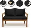 A black cushion set for a garden sofa, shown on a wooden bench. Anteprima dell’immagine prodotto