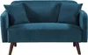 A blue corduroy sofa with two pillows and wooden legs, shown from the front. Anteprima dell’immagine prodotto