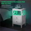 A white nightstand with green LED lighting, placed next to a bed. Produktbild-Vorschau