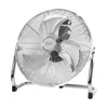 A silver floor fan on a white background. Voir les images du produit