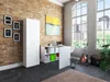 A home office setup with a desk, chair, storage cabinet, and musical instruments. Produktbild-Vorschau