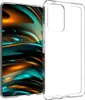 A clear phone case is shown next to a phone with a colorful abstract wallpaper. Produktbild-Vorschau