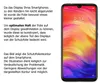 A smartphone displaying a colorful wallpaper is shown next to explanatory text about a screen protector. Produktbild-Vorschau