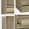 A collage of close-up shots of a wooden dresser with drawers and shelves. Produktbild-Vorschau