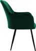 A side view of a dark green velvet armchair with black metal legs, isolated on a white background. Náhľad obrázku produktu