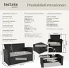 A diagram showing the dimensions and technical specifications of a rattan garden furniture set. Náhled obrázku produktu