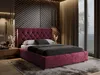 A bedroom scene with a burgundy upholstered bed. Produktbild-Vorschau