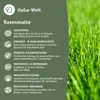 A marketing image for a lawn mat product, featuring text descriptions of its benefits and a close-up of lush green grass. Produktbild-Vorschau