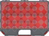 A top-down view of an empty red and gray plastic organizer box. Náhľad obrázku produktu