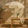 Parasol Jardin Rayé Taupe Design Rétro Franges, Protection Voir les images du produit 5