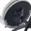 The underside of a gray office chair, showing the mechanism for height adjustment and tilt. Produktbild-Vorschau