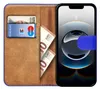 A book-style phone case with a phone inside, showing cards and banknotes in the wallet section. Náhľad obrázku produktu