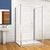 A modern bathroom with a shower cabin, sink, and mirror. Produktbild-Vorschau