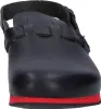 A close-up, front-facing view of a black Birkenstock sandal with a red sole. Podgląd zdjęcia produktu