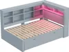 A 3D rendering of a gray daybed with built-in shelving and LED lighting. Produktbild-Vorschau