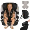 A child is sitting in a car seat, with other parts of the car seat shown separately. Produktbild-Vorschau