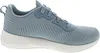 A side view of a blue Skechers Bobs Squad Tough Talk sneaker with a white sole, set against a white background. Produktbild-Vorschau