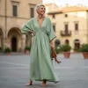 Boho Sommerkleid, Luftiges Langarm-Baumwollkleid mit Tiefem Produktbild-Vorschau 4