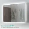 A bathroom mirror with condensation on it, showing its illuminated edge and a touch switch. Produktbild-Vorschau