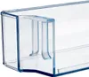 A close-up view of a clear plastic refrigerator door shelf. Produktbild-Vorschau