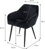 A black velvet armchair with dimensions indicated by measurement lines and text. Produktbild-Vorschau