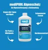 A bottle of mediPOOL Algenschutz is shown with marketing text and arrows highlighting its features. Produktbild-Vorschau