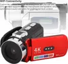 A red and black camcorder is shown with text overlays describing its features. Podgląd zdjęcia produktu