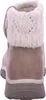 The back view of a beige boot with a cream knitted cuff. Voir les images du produit