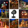 A collage of images showing a snowflake projector light in various outdoor and indoor settings, demonstrating its use for holiday decoration. Produktbild-Vorschau
