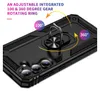 A black phone case with a rotating ring stand is shown from a diagonal angle, highlighting its adjustable features. Anteprima dell’immagine prodotto