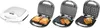 A collage of a multi-functional sandwich maker and its different plates, showing it in use making sandwiches, grilled items, and waffles. Náhľad obrázku produktu