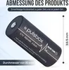 A battery with product information and dimensions displayed. Produktbild-Vorschau