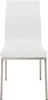 A white dining chair with a metal frame, shown from the front on a white background. Anteprima dell’immagine prodotto