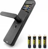 A black smart door handle with batteries inserted and four loose batteries in front of it, set against a white background. Náhled obrázku produktu
