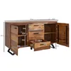 A wooden sideboard with dimensions indicated by measurement lines and text. Produktbild-Vorschau