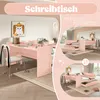 A pink youth bed with an integrated desk and shelves, shown in a bedroom setting with decorative elements and marketing overlays. Anteprima dell’immagine prodotto