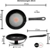 Diagrams showing the dimensions and capacity of two frying pans, with brand logos at the bottom. Produktbild-Vorschau