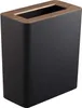 A black trash can with a wooden rim on a white background. Produktbild-Vorschau