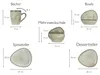 A diagram showing different tableware items with their dimensions. Produktbild-Vorschau